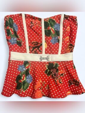 Red polka dotted strapless top